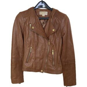 Michael Kors Moto Genuine Leather Biker Jacket size XS Brown